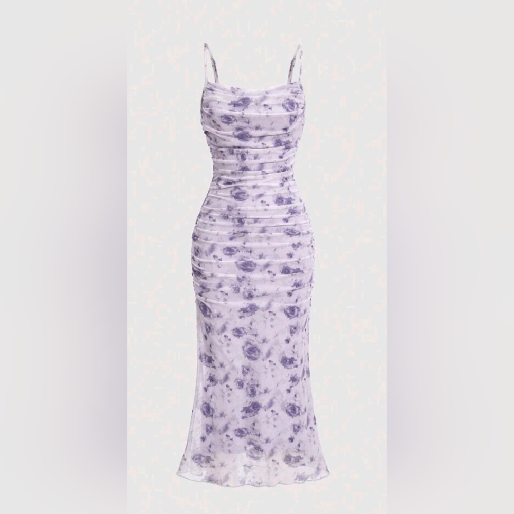 SHEIN Strapless Purple Floral Dress